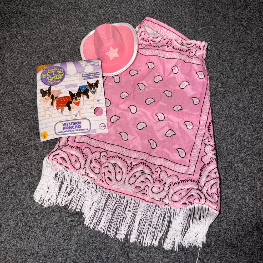 Rubie's Western Poncho Pet S/M Pink Paisley Cowboy Hat Costume
